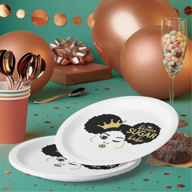 Brown Sugar Babe in Black and Gold Paper Plates (Multi)