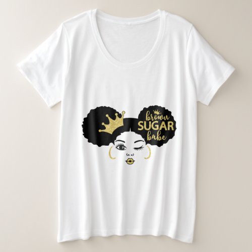 Brown Sugar Babe in Black and Gold Plus Size T_Shirt