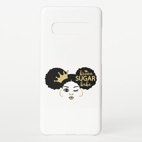 Brown Sugar Babe in Black and Gold Samsung Galaxy S10 Case
