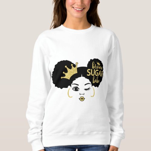 Brown Sugar Babe in Black and Gold Sweatshirt