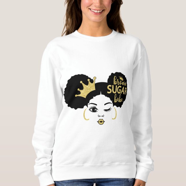 Brown Sugar Babe in Black and Gold Sweatshirt (Front)