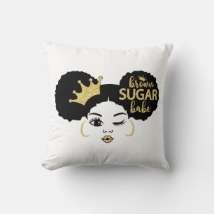 Brown Sugar Babe in Black and Gold Throw Pillow