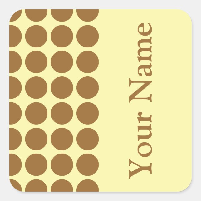 Brown Sugar Cream Neutral Dots with name text Square Sticker (Front)