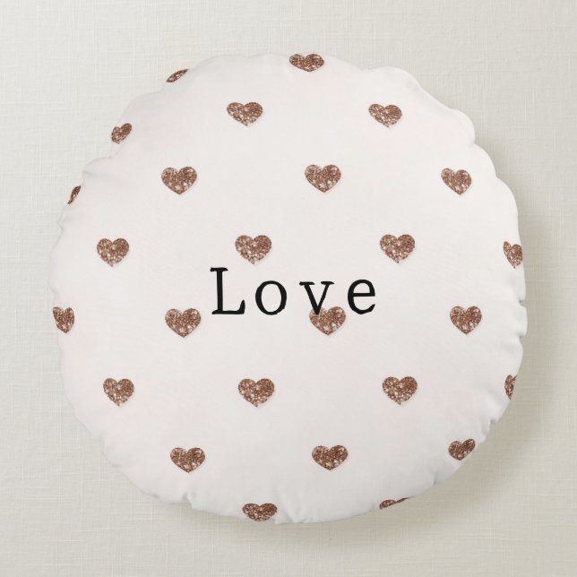 Brown Sugar Glitter Hearts Love Valentine's Round Pillow (Front)