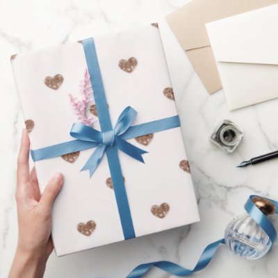 Brown Sugar Glitter Hearts Love Valentine's Wrapping Paper