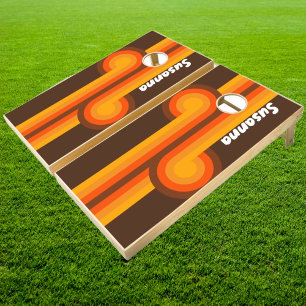 Brown Sugar Retro Stripe Loop Cornhole Set