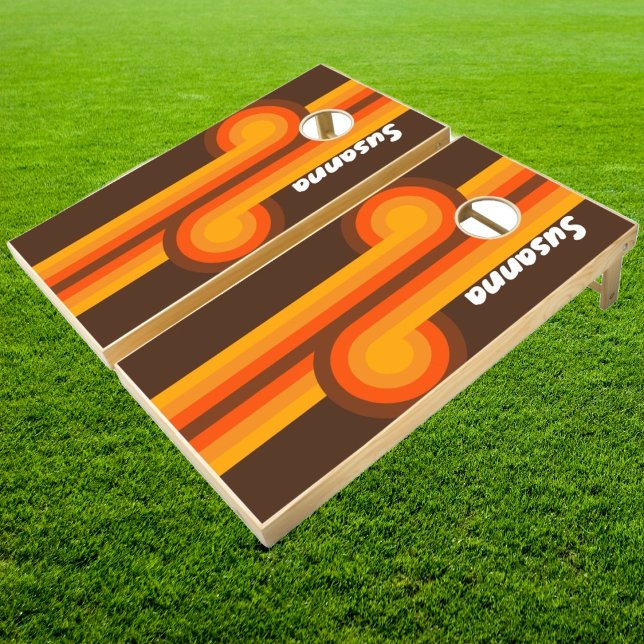 Brown Sugar Retro Stripe Loop Cornhole Set (Creator Uploaded)