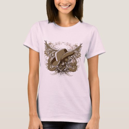 Brown Sugar Skull Cowboy Hat  Egle Wings T_Shirt