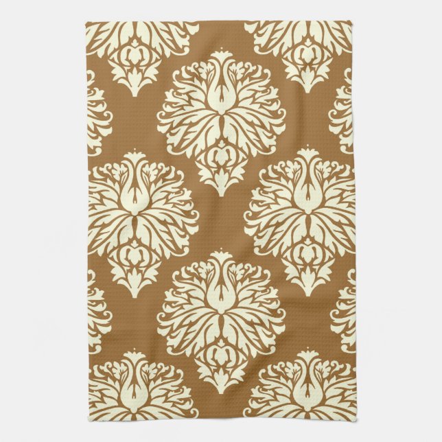 Brown Sugar Southern Cottage Damask Kitchen Towel (Vertical)