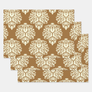 Brown Sugar Southern Cottage Damask Wrapping Paper Sheets