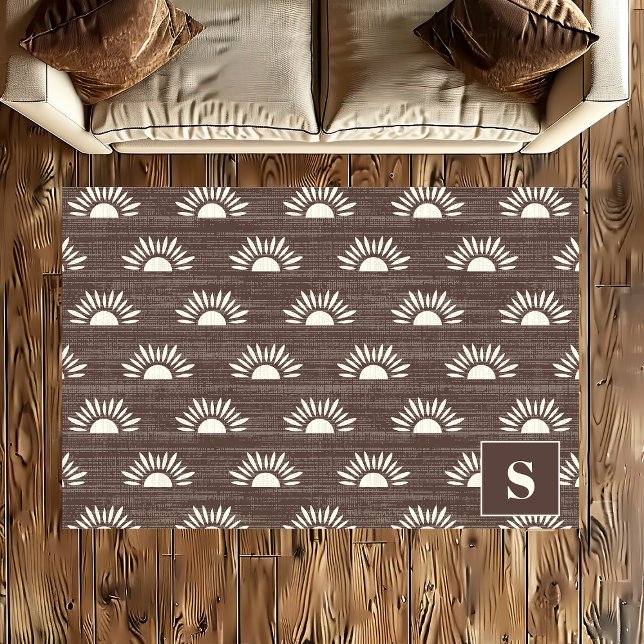 Brown Sunburst Pattern Boho Monogram Rug (Creator Uploaded)