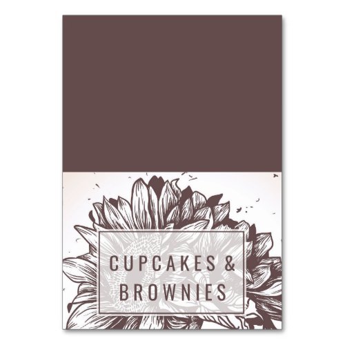 Brown Sunflower Buffet Food Labels Table Number