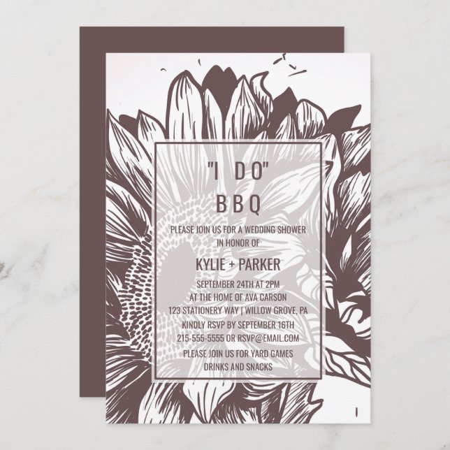 Brown Sunflower I Do BBQ Invitation (Front/Back)