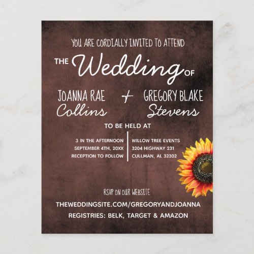 Brown Sunflower Wedding Invitation Flyer