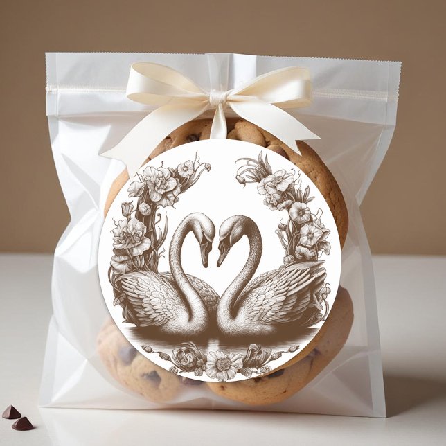 Brown Swan Wedding Favor Sticker Autumn (Romantic Favor Sticker)