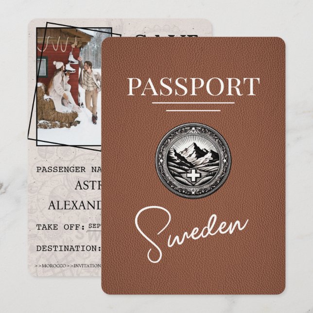 Brown Sweden Passport Save The Date (Front/Back)