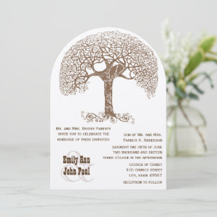 Brown Swirl Rustic Tree Love Bird Woodland Wedding Invitation