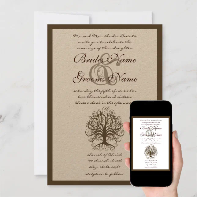 Brown Swirl Tree Roots of Love Wedding Invitation | Zazzle