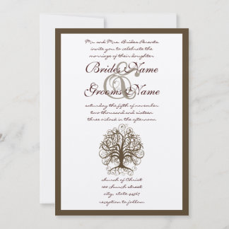 Brown Swirl Tree Roots of Love Wedding Invitation