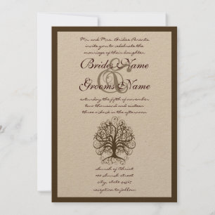 Brown Swirl Tree Roots of Love Wedding Invitation