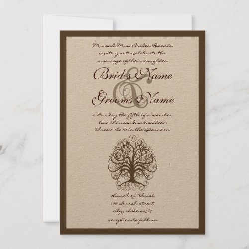 Brown Swirl Tree Roots of Love Wedding Invitation
