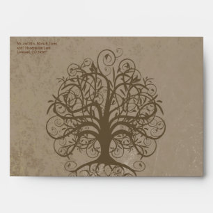 Brown Swirl Tree Wedding Envelopes