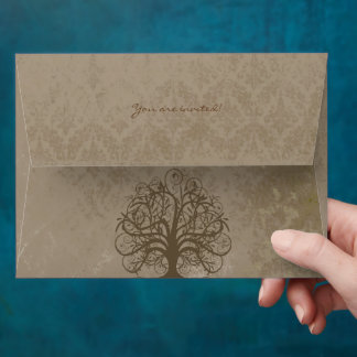 Brown Swirl Tree Wedding Envelopes