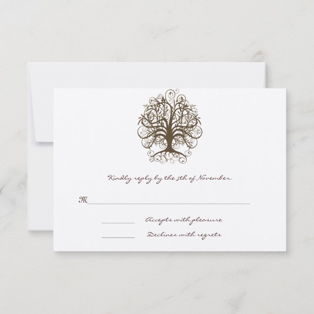 Brown Swirl Tree  Wedding  Response Card (Back)