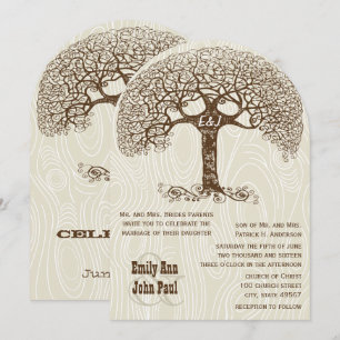 Brown Swirl Tree Wood Grain Design Wedding  Invitation