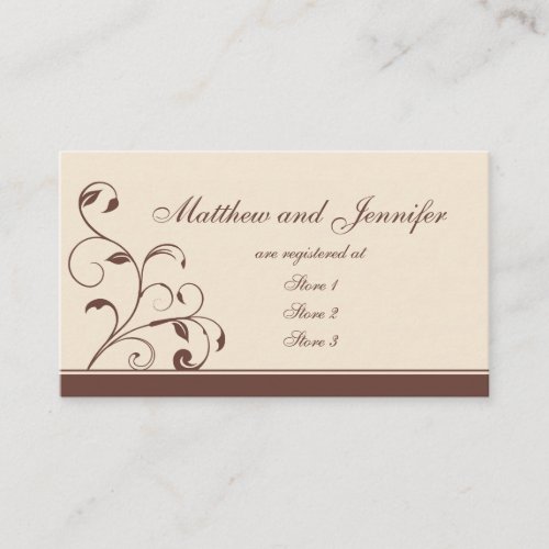 Brown Swirls and Curls Wedding Gift Registry Cards Business Card Template