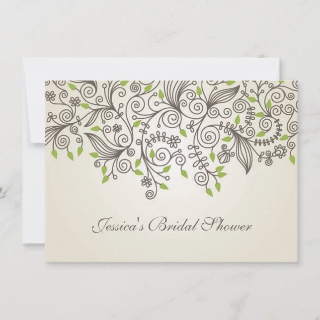 Brown swirls and green leaves Bridal Shower Invitation (Front)