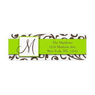 Brown Swirls Damask Green Return Address Labels
