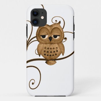 Brown Swirly Tree Owl Iphone 5 Case by CuteLittleTreasures at Zazzle