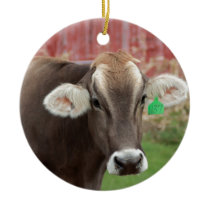 Brown Swiss Cow Ceramic Ornament