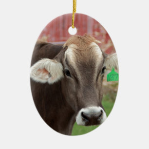 Brown Swiss Cow Ceramic Ornament