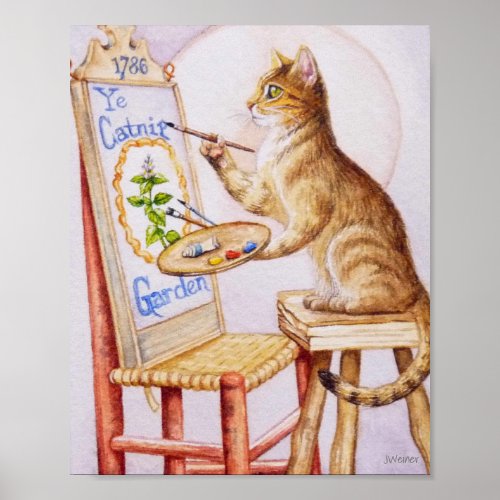 Brown Tabby Artist Cat Painting Watercolor 8x10 Poster