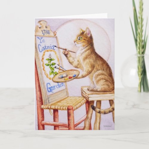 Brown Tabby Artist Cat Painting Watercolor Art Card