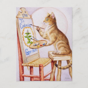 Brown Tabby Artist Cat Painting Watercolor Art Postcard