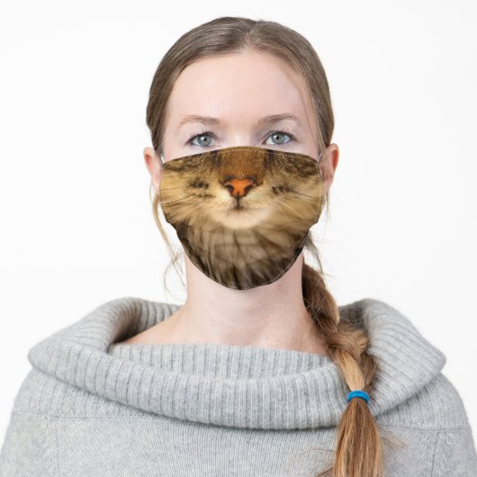 Brown Tabby Cat Face Adult Cloth Face Mask (Worn)