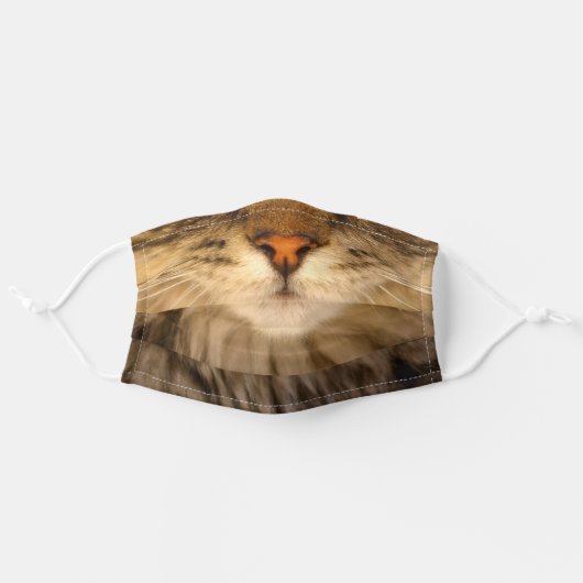 Brown Tabby Cat Face Adult Cloth Face Mask (Front, Unfolded)