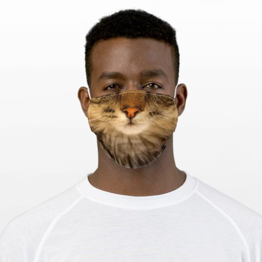 Brown Tabby Cat Face Adult Cloth Face Mask (Worn)