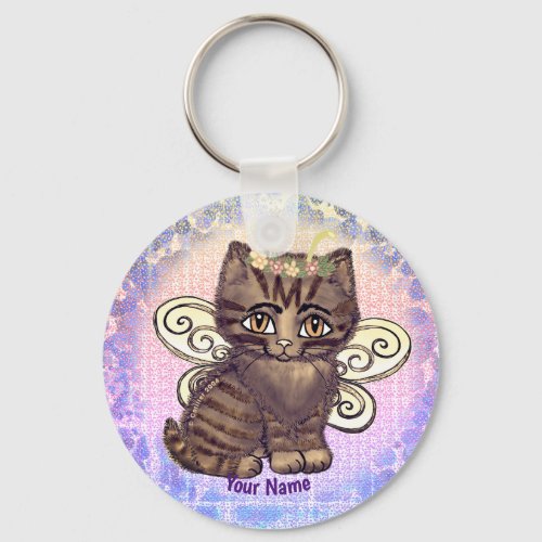 Brown tabby cat  Fairy custom name Keychain