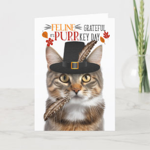Brown Tabby Cat Feline Grateful for PURRkey Day Holiday Card