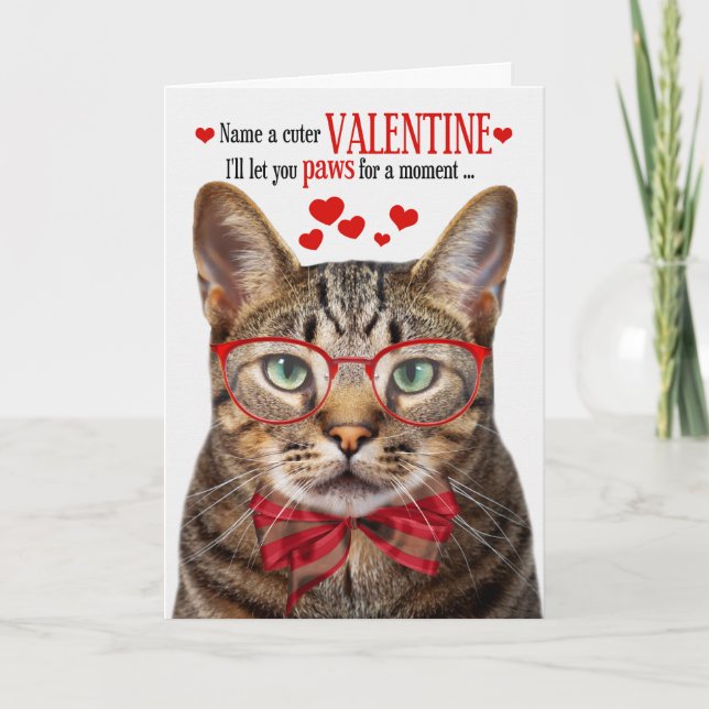 Brown Tabby Cat Feline Humor Valentine's Day Holiday Card (Front)
