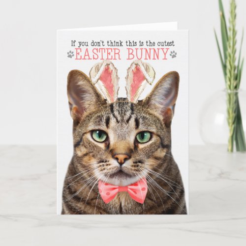 Brown Tabby Cat in Bunny Ears for Easter Holiday Card