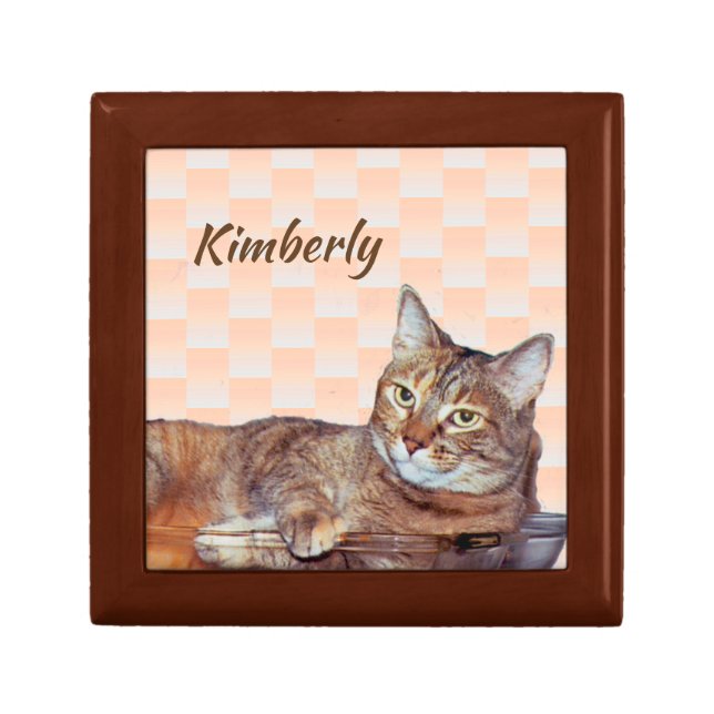 Brown Tabby Cat on Orange Pattern Gift Box (Front)