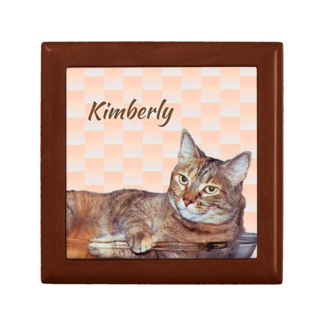 Brown Tabby Cat on Orange Pattern Gift Box