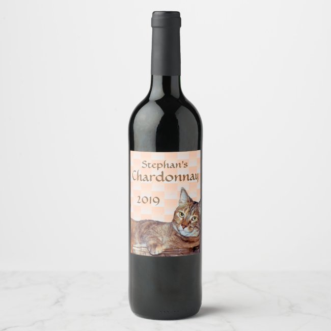 Brown Tabby Cat Orange Pattern Wine Label