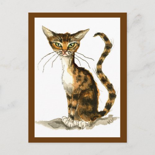 Brown tabby cat painting postcard