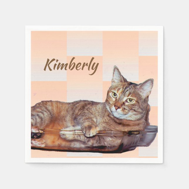 Brown Tabby Cat with Orange Pattern Paper Napkin (Front)